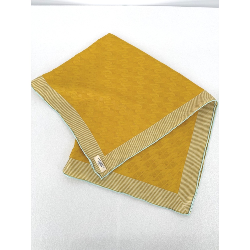 Vintage Lands' End Canvas Scarf Womens Mustard Yellow Blue Gold Hand Rolled
